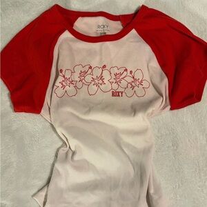 Roxy Kids Red and White Hibiscus Tee